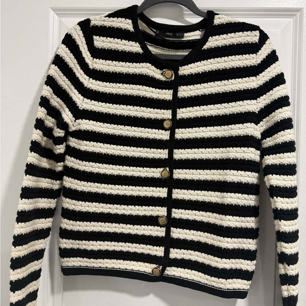 Mango Black and Cream Striped Cardigan